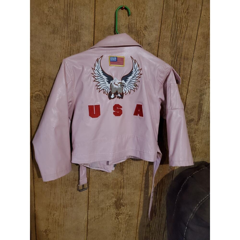 Bike Star Motorcycle Apparel 7t Pink Leather-Like Girl's Child USA Biker Jacket